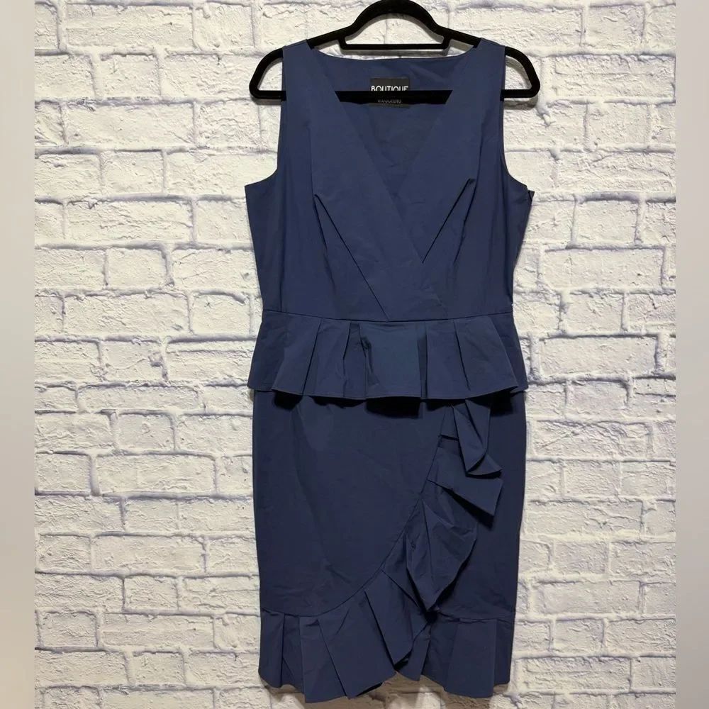 Boutique Moschino blue Ruffled Cotton Sleeveless Peplum Dress 12